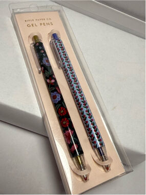 Rifle Paper Co Gel Pens Set of 2 Floral Metallic Gold Blue Ink New